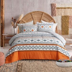 Boho Comforter Set, King Size, Reversible Orange Geometric 3-Piece Bedding Collection