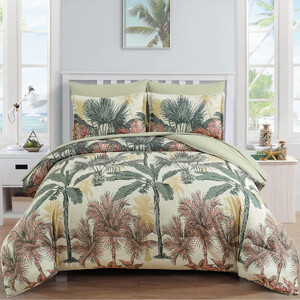 Soft Floral Leaf Comforter Set, King Size, Warm Quilted Bedding with Pillowcases