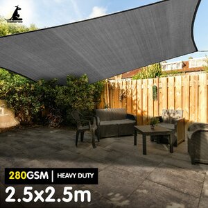 280GSM Outdoor Sun Shade Sail Canopy Grey Square 2.5m x 2.5m