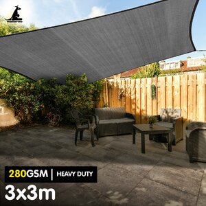 280GSM Outdoor Sun Shade Sail Canopy Grey Square 3m x 3m