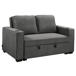 Sarantino Hoffman Linen Sofa Bed with Cushions and Cup Holders - Dark Grey