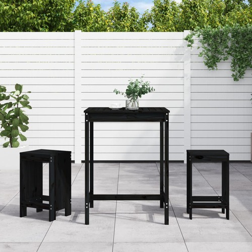 3 Piece Garden Bar Set Black Solid Wood Pine