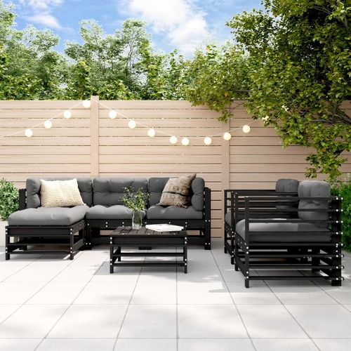 7 Piece Garden Lounge Set with Cushions Black Solid Wood