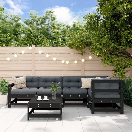 6 Piece Garden Lounge Set with Cushions Black Solid Wood