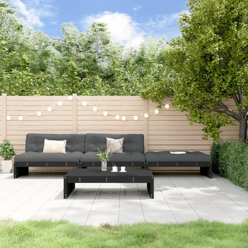 4 Piece Garden Lounge Set with Cushions Black Solid Wood