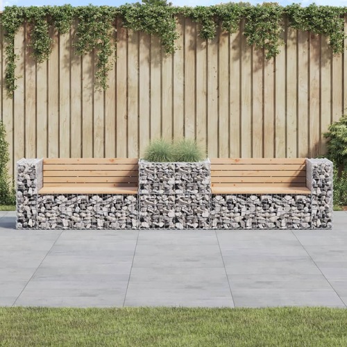 Garden Bench with Gabion Basket Solid Wood Pine