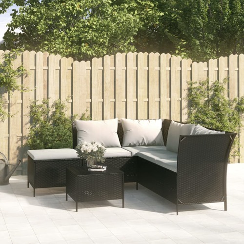 4 Piece Garden Lounge Set with Cushions Black Poly Rattan