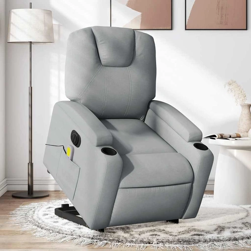 Electric Stand up Massage Recliner Chair Light Grey Fabric