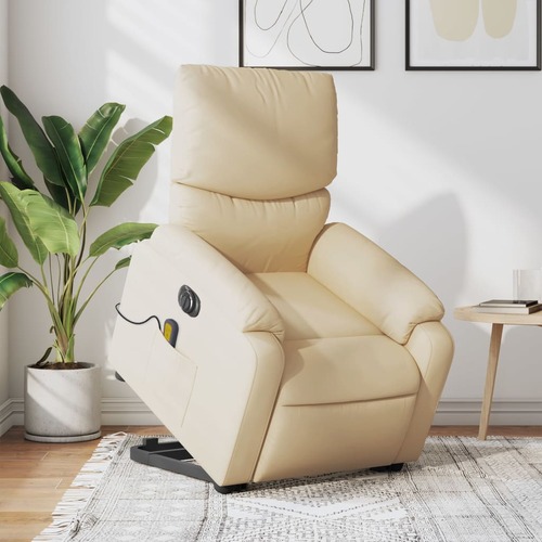 Electric Stand up Massage Recliner Chair Cream Fabric