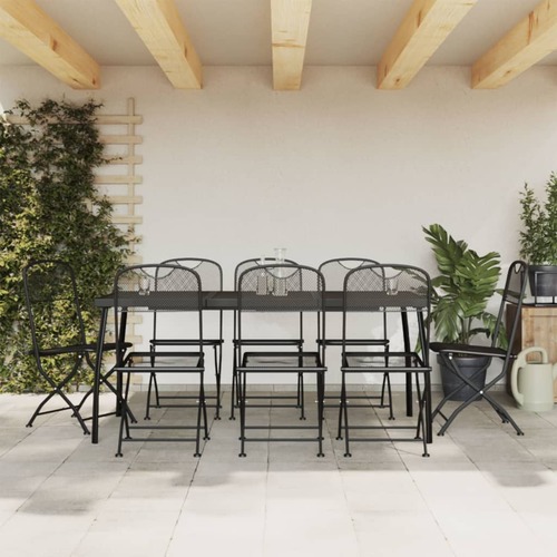 9 Piece Garden Dining Set Anthracite Metal Mesh