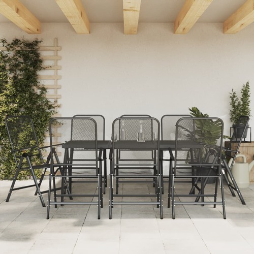 9 Piece Garden Dining Set Anthracite Metal Mesh