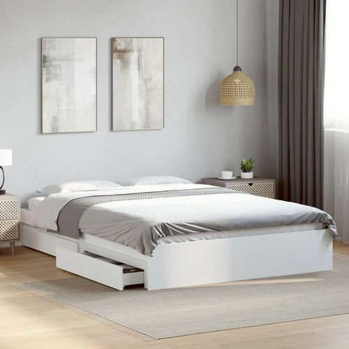 Bed Frame with Drawers without Mattress White 150x200 cm