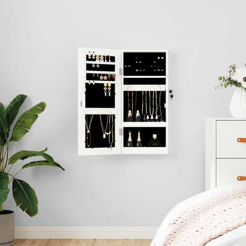 Mirror Jewellery Cabinet Wall Mounted White 30x8.5x67 cm