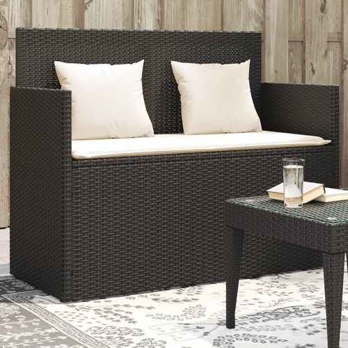 Garden Bench with Cushions Black Poly Rattan