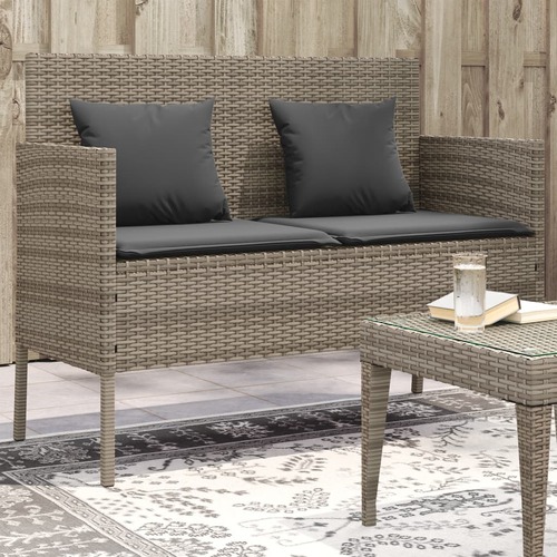 Garden Bench with Cushions Grey Poly Rattan