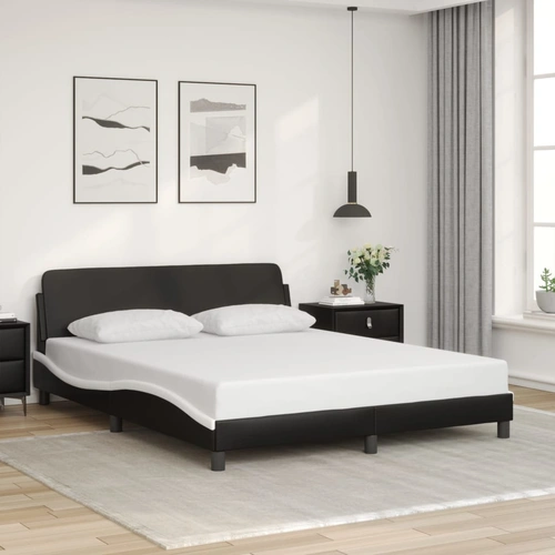 Bed Frame without Mattress Black and White 152x203 cm Queen Faux Leather