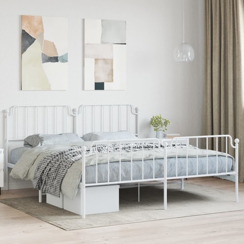 Metal Bed Frame without Mattress with Footboard White 183x203 cm King