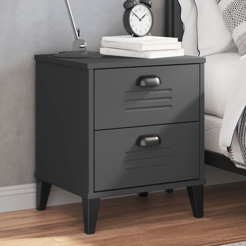 Bedside Cabinet VIKEN Anthracite Grey Solid Wood Pine