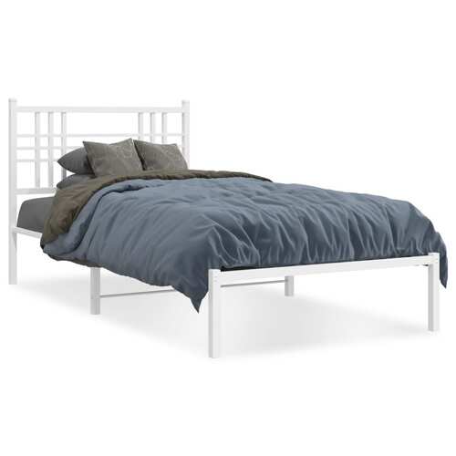 Metal Bed Frame without Mattress with Headboard White 107x203 cm King Single