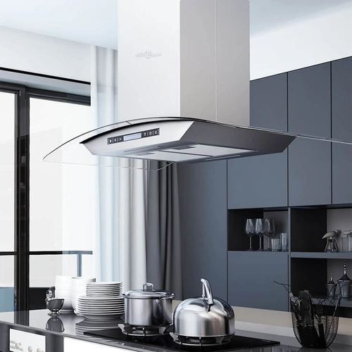 Island Range Hood 90 cm LCD Display Touch Sensor 756 m³/h LED