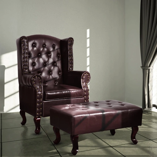 Armchair with Footstool Dark Brown Faux Leather