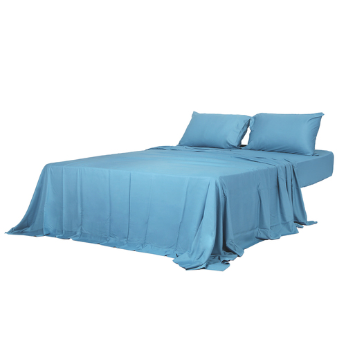  4pcs King Size 100% Bamboo Bed Sheet Set in Blue Colour