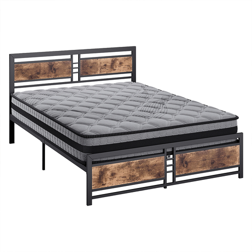 Metal Bed Frame Mattress Base Set Wood Queen