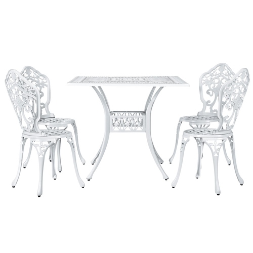 Outdoor Dining Set 5 Piece Chairs Table Cast Aluminum Patio White