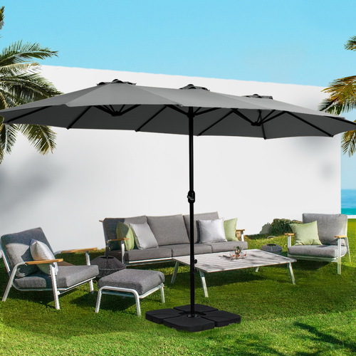 Outdoor Umbrella Twin Umbrella Beach Stand Base Garden Sun Shade 4.57m