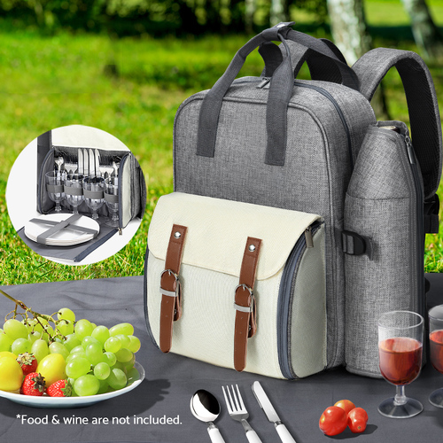 Picnic Basket Backpack Set Cooler Bag 4 Person Outdoor Liquor