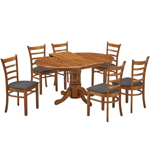 Linaria Dining Set 106cm Round Pedestral Table 4 Fabric Seat Chair - Walnut