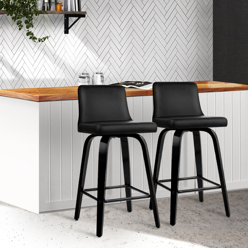 Wooden PU Leather Bar Stool - Black