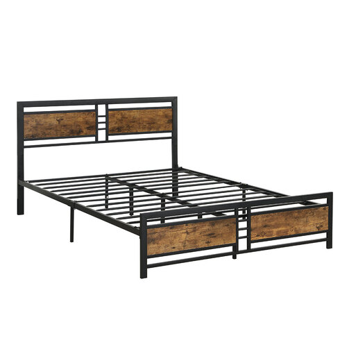 Alpine Metal Bed Frame Mattress Base Platform Wooden Headboard