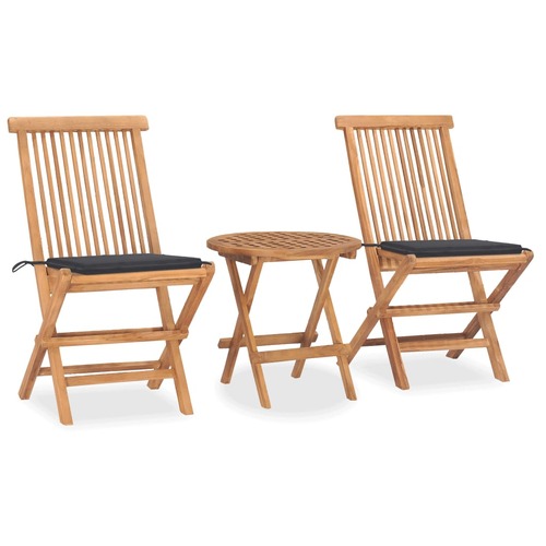 3 Piece Folding Outdoor Dining Set with Cushion Solid Wood Teak