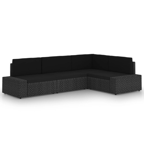 Garden Lounge Set with Cushions Black Poly Rattan