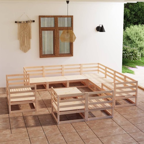 12 Piece Garden Lounge Set Solid Pinewood