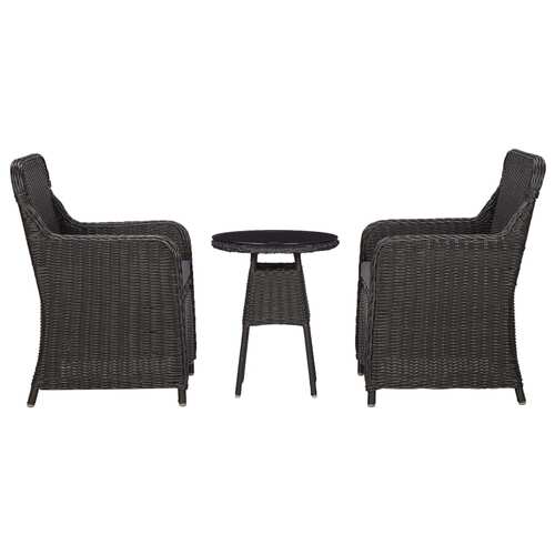 3 Piece Garden Bistro Set with Cushions Poly Rattan Black