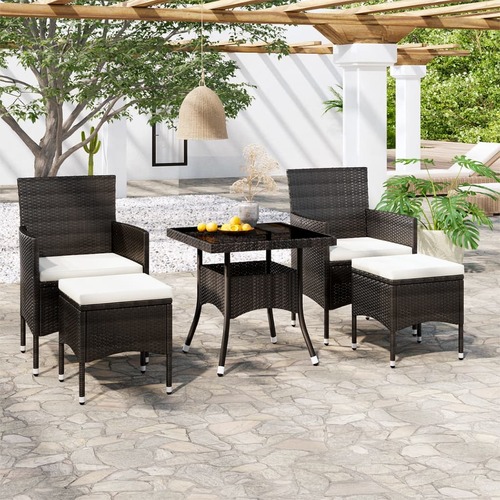 5 Piece Garden Dining Set Poly Rattan and Tempered Glass