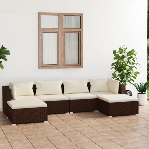 Garden Lounge Set with Cushions Poly Rattan Brown