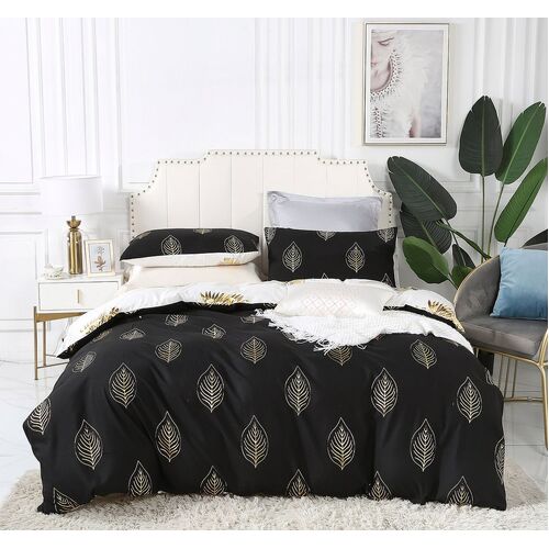 Reversible Design Black Gold Duvet Doona Quilt Cover Set