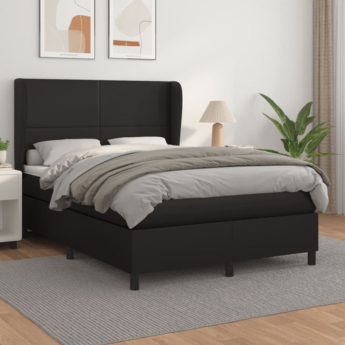 Box Spring Bed with Mattress Black Faux Leather