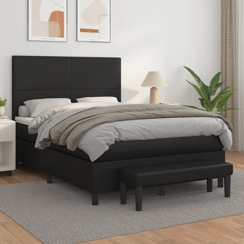 Box Spring Bed with Mattress Black Faux Leather