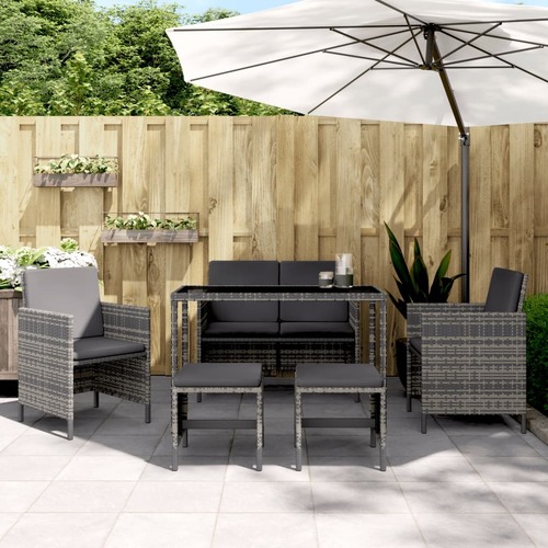 6 Piece Garden Dining Set with Cushions Poly Rattan