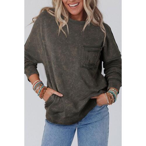 Azura Exchange Acid Wash Drop Shoulder Long Sleeve Sweatshirt with Pockets