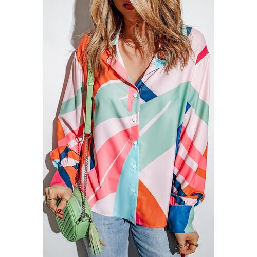 Azura Exchange Abstract Print Cuffed Sleeve Shirt