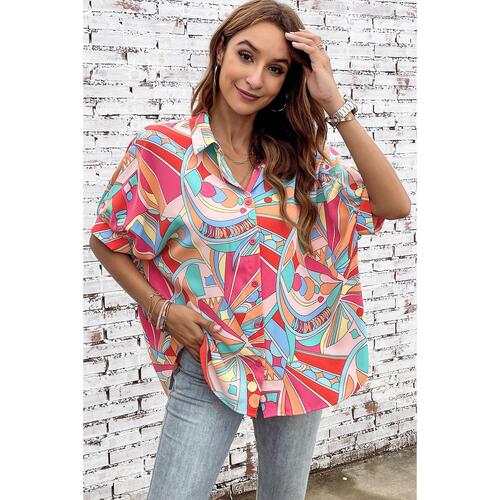 Azura Exchange Abstract Geometry Print Half Puff Sleeve Shirt