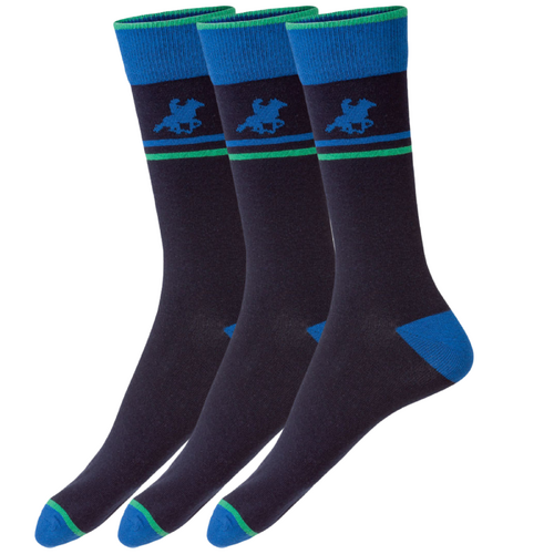 Livergy Mens Crew Socks - Navy/Green - 1 Pack of 3