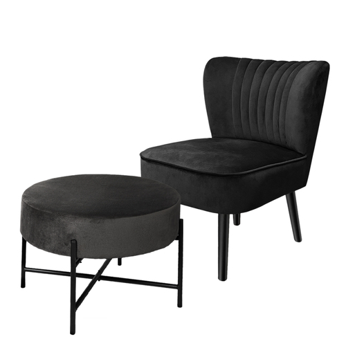  Accent Chair Foot Stool Set Ottoman Black