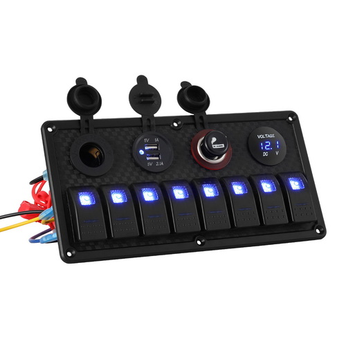 8 Gang 12V Switch Panel For Car Boat Marine USB ON-OFF LED Rocker Toggle