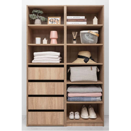 GENEVA THREE SHELF/FOUR DRAWER BUILT IN WARDROBE - CLASSIC - NATURAL OAK